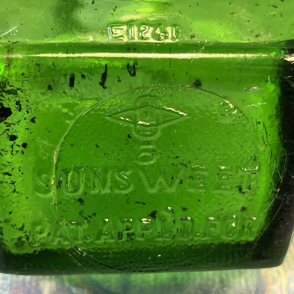 Vintage Sunsweet Prune Juice 1930's 40's Canteen Style Green Glass Bottle Jar - Picture 7 of 7